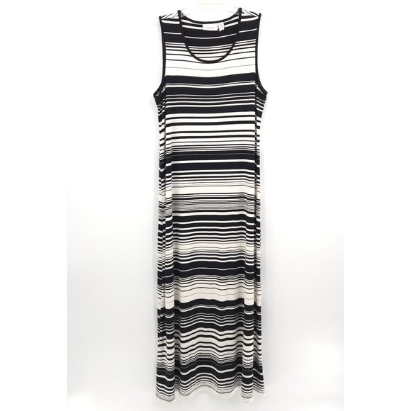 Chico's striped sleeveless maxi dress Size 2 (L) black white stretch knit beach - Picture 1 of 6